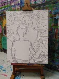 Kinderfeestje-Ik-En-Natuur-Voorbeeld-Canvas1 Feestje tekenen en schilderen voor kinderen en tieners met thema Ik en natuur op canvas