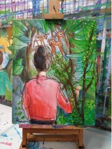 Kinderfeestje-Ik-En-Natuur-Voorbeeld-Canvas2 Feestje tekenen en schilderen voor kinderen en tieners met thema Ik en natuur op canvas